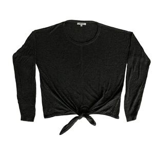 Madewell Womens Large Black Tie Front Crew Neck Sweater